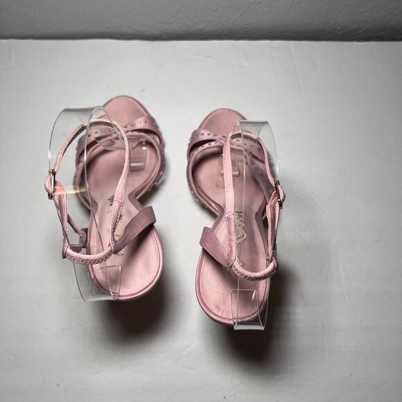 Nina Pink Pearl Rose Satin High Heels Strappy Rhinestone Embellished - Picture 7 of 11